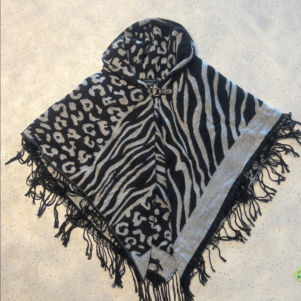 Black and Gray Animal Print Poncho